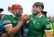 5 June 2022; Barry Nash, left, and Conor Boylan of Limerick celebrate after the Munster GAA Hurling Senior Championship Final match between Limerick and Clare at FBD Semple Stadium in Thurles, Tipperary. Photo by Brendan Moran/Sportsfile