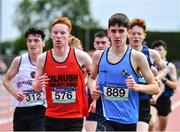 4 June 2022; Oisin McGloin of Rathmore Belfast, right, competing in the intermediate boys 3000m at the Irish Life Health All Ireland Schools Track and Field Championships at Tullamore in Offaly. Photo by Sam Barnes/Sportsfile