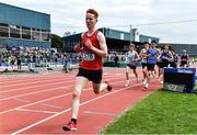 4 June 2022; Gerard Dunne of Kilrush CS, Clare, competing in the inter boys 3000m at the Irish Life Health All Ireland Schools Track and Field Championships at Tullamore in Offaly. Photo by Sam Barnes/Sportsfile