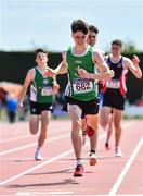 4 June 2022; Senan O'Reilly of St Colmans Fermoy, Cork, on his way to winning the intermediate boys 800m at the Irish Life Health All Ireland Schools Track and Field Championships at Tullamore in Offaly. Photo by Sam Barnes/Sportsfile
