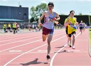 4 June 2022; Sean Corry of St Michaels Enniskillen, Fermangh, crosses the line to win the junior boys 800m at the Irish Life Health All Ireland Schools Track and Field Championships at Tullamore in Offaly. Photo by Sam Barnes/Sportsfile