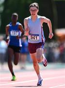 4 June 2022; Jack O'Connor of St Michaels Enniskillen, Fermanagh, on his way to winning the minor boys 100m at the Irish Life Health All Ireland Schools Track and Field Championships at Tullamore in Offaly. Photo by Sam Barnes/Sportsfile