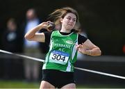 4 June 2022; Emma Foley of Gallen CS Ferbane, Offaly, competing in the junior girls shot put at the Irish Life Health All Ireland Schools Track and Field Championships at Tullamore in Offaly. Photo by Sam Barnes/Sportsfile