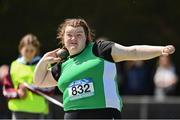 4 June 2022; Sile Ni Ghallchoir of Gweedore CS, Donegal, competing in the junior girls shot put at the Irish Life Health All Ireland Schools Track and Field Championships at Tullamore in Offaly. Photo by Sam Barnes/Sportsfile