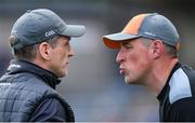 12 June 2022; Armagh manager Kieran McGeeney, left, and coach Kieran Donaghy during the GAA Football All-Ireland Senior Championship Round 2 match between between Donegal and Armagh at St Tiernach's Park in Clones, Monaghan. Photo by Ramsey Cardy/Sportsfile