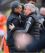 12 June 2022; Armagh manager Kieran McGeeney, left, and Donegal selector Stephen Rochford after the GAA Football All-Ireland Senior Championship Round 2 match between between Donegal and Armagh at St Tiernach's Park in Clones, Monaghan. Photo by Ramsey Cardy/Sportsfile