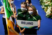 12 June 2022; Amy Sheridan, left, and Ellen Keane of Ireland carry the Irish tricolour during the opening ceremony of the 2022 World Para Swimming Championships at the Complexo de Piscinas Olímpicas do Funchal in Madeira, Portugal. Photo by Ian MacNicol/Sportsfile