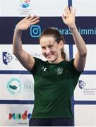 12 June 2022; Roisin Ni Riain of Ireland celebrates before receiving her bronze medal after the final of the 100m butterfly S13 class during day one of the 2022 World Para Swimming Championships at the Complexo de Piscinas Olímpicas do Funchal in Madeira, Portugal. Photo by Ian MacNicol/Sportsfile
