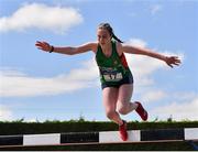 4 June 2022; Clodagh Mahon of Calasanctius Oranmore, Galway, competing in the intermediate girls 1500m steeplechase at the Irish Life Health All Ireland Schools Track and Field Championships at Tullamore in Offaly. Photo by Sam Barnes/Sportsfile