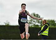 4 June 2022; Joseph Gillespie of St Columbas Stranorlar, Donegal, competing in the senior boys triple jump  at the Irish Life Health All Ireland Schools Track and Field Championships at Tullamore in Offaly. Photo by Sam Barnes/Sportsfile