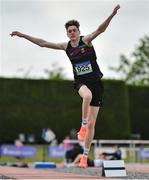 4 June 2022; Joseph Gillespie of St Columbas Stranorlar, Donegal, competing in the senior boys triple jump  at the Irish Life Health All Ireland Schools Track and Field Championships at Tullamore in Offaly. Photo by Sam Barnes/Sportsfile
