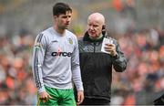 12 June 2022; Donegal manager Declan Bonner, right, with Brendan McCole before the GAA Football All-Ireland Senior Championship Round 2 match between between Donegal and Armagh at St Tiernach's Park in Clones, Monaghan. Photo by Seb Daly/Sportsfile