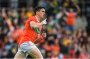 12 June 2022; Rory Grugan of Armagh celebrates after scoring his side's first goal during the GAA Football All-Ireland Senior Championship Round 2 match between between Donegal and Armagh at St Tiernach's Park in Clones, Monaghan. Photo by Seb Daly/Sportsfile