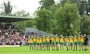 12 June 2022; Donegal players during Amhrán na bhFiann before the GAA Football All-Ireland Senior Championship Round 2 match between between Donegal and Armagh at St Tiernach's Park in Clones, Monaghan. Photo by Seb Daly/Sportsfile