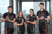 13 June 2022; PwC GAA/GPA Player of the Month for May, Clare hurler Shane O'Donnell, PwC GPA Players of the Month Waterford Camogie player Lorraine Bray and Dublin footballer Sinéad Goldrick, and PwC GAA/GPA Player of the Month Derry footballer Brendan Rogers with their awards at PwC HQ in Dublin. Photo by Sam Barnes/Sportsfile