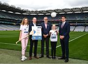 13 June 2022; The GAA, in partnership with Google, launched its anti-bullying and internet safety programme to over 100 participating clubs from the GAA, Ladies Football and Camogie Associations in Ireland and Britain, targeted at the 9 – 12 years age group. In attendance at Croke Park this morning are, from left, Galway camogie player Aislinn Connolly, Shane Nolan, Director, New Business Sales, EMEA, Google Ireland, Uachtarán Chumann Lúthchleas Gael Larry McCarthy, Castleknock GAA player Sally Ann Kirwin, age 11 and Jack Chambers TD, Minister of State for Sport and the Gaeltacht. Photo by David Fitzgerald/Sportsfile