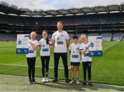 13 June 2022; The GAA, in partnership with Google, launched its anti-bullying and internet safety programme to over 100 participating clubs from the GAA, Ladies Football and Camogie Associations in Ireland and Britain, targeted at the 9 – 12 years age group. In attendance at Croke Park this morning is Wexford hurler Matthew O'Hanlon with Castleknock GAA players, all age 11, from left, Sally Ann Kirwin, Mia Donnelly, Ollie McPartlin and Shane O'Brien. Photo by David Fitzgerald/Sportsfile