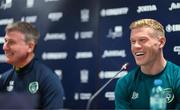13 June 2022; James McClean, right, and manager Stephen Kenny during a Republic of Ireland press conference at LKS Stadium in Lodz, Poland. Photo by Stephen McCarthy/Sportsfile