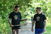 16 June 2022; Pictured is Bord Gáis Energy ambassadors Gearóid Hegarty, left, and Joe Canning at the launch of the Bord Gáis Energy’s ‘State of Play’ campaign to promote allyship and inclusion in team sports. As part of the campaign, Bord Gáis Energy, sponsor of the GAA All-Ireland Senior Hurling Championship, has created 32 limited edition GAA County Pride t-shirts where county pride meets pride in supporting the LGBTQI+ community. The t-shirts are on sale from today at hairybaby.com for €20 and all proceeds will go to Focus Ireland to support young members of the LGBTQI+ community who are experiencing homelessness. Photo by Sam Barnes/Sportsfile