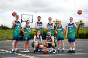 15 June 2022; Ireland internationals, from left, John Carroll, Dayna Finn, Jordan Blount, Claire Melia, Sean Flood, Rachel Huijsdens, Edel Thornton and CJ Fulton at the National Basketball Arena for the announcement that TG4 will broadcast three FIBA EuroBasket games this year, the senior men's double header with Austria and Switzerland on June 30th and July 3rd, and the senior women's fixture against the Netherlands on November 27th. Photo by Eóin Noonan/Sportsfile