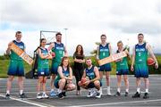 15 June 2022; TG4 presenter Máire Treasa Ní Cheallaigh with Ireland internationals, from left, John Carroll, Dayna Finn, Jordan Blount, Claire Melia, Sean Flood, Rachel Huijsdens, Edel Thornton and CJ Fulton at the National Basketball Arena for the announcement that TG4 will broadcast three FIBA EuroBasket games this year, the senior men's double header with Austria and Switzerland on June 30th and July 3rd, and the senior women's fixture against the Netherlands on November 27th. Photo by Eóin Noonan/Sportsfile