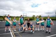 15 June 2022; TG4 presenter Máire Treasa Ní Cheallaigh with Ireland internationals, from left, John Carroll, Dayna Finn, Jordan Blount, Claire Melia, Sean Flood, Rachel Huijsdens, Edel Thornton and CJ Fulton at the National Basketball Arena for the announcement that TG4 will broadcast three FIBA EuroBasket games this year, the senior men's double header with Austria and Switzerland on June 30th and July 3rd, and the senior women's fixture against the Netherlands on November 27th. Photo by Eóin Noonan/Sportsfile