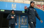 13 June 2022; Jeff Hendrick, right, and Troy Parrott arrive for a Republic of Ireland training session at LKS Stadium in Lodz, Poland. Photo by Stephen McCarthy/Sportsfile