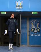 13 June 2022; Goalkeeper Mark Travers arrives for a Republic of Ireland training session at LKS Stadium in Lodz, Poland. Photo by Stephen McCarthy/Sportsfile