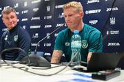 13 June 2022; James McClean with manager Stephen Kenny, left, during a Republic of Ireland press conference at LKS Stadium in Lodz, Poland. Photo by Stephen McCarthy/Sportsfile
