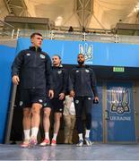 13 June 2022; Players, from left, Jason Knight, Will Keane and CJ Hamilton arrive for a Republic of Ireland training session at LKS Stadium in Lodz, Poland. Photo by Stephen McCarthy/Sportsfile