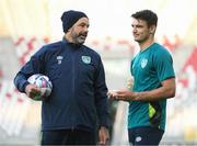 13 June 2022; David Forde, sports physiologist, and goalkeeper Max O'Leary during a Republic of Ireland training session at LKS Stadium in Lodz, Poland. Photo by Stephen McCarthy/Sportsfile
