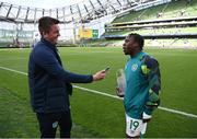 11 June 2022; Man of the match Michael Obafemi of Republic of Ireland is interviewed by FAI communications manager Kieran Crowley after the UEFA Nations League B group 1 match between Republic of Ireland and Scotland at the Aviva Stadium in Dublin. Photo by Stephen McCarthy/Sportsfile