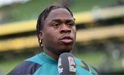 11 June 2022; Michael Obafemi of Republic of Ireland is interviewed after the UEFA Nations League B group 1 match between Republic of Ireland and Scotland at the Aviva Stadium in Dublin. Photo by Stephen McCarthy/Sportsfile