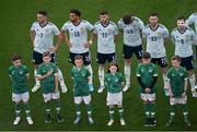 11 June 2022; Scotland players, from left, John McGinn, Ché Adams, Ryan Christie, Jack Hendry, Anthony Ralston and Callum McGregor before the UEFA Nations League B group 1 match between Republic of Ireland and Scotland at the Aviva Stadium in Dublin. Photo by Ben McShane/Sportsfile