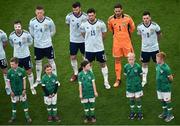 11 June 2022; Scotland players, from left, Callum McGregor, Scott McTominay, Grant Hanley, Scott McKenna, Craig Gordon and Andy Robertson before the UEFA Nations League B group 1 match between Republic of Ireland and Scotland at the Aviva Stadium in Dublin. Photo by Ben McShane/Sportsfile