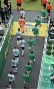 11 June 2022; Players of both side's walk out before the UEFA Nations League B group 1 match between Republic of Ireland and Scotland at the Aviva Stadium in Dublin. Photo by Ben McShane/Sportsfile