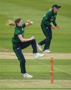 14 June 2022; Georgina Dempsey of Ireland bowling during the Women's one day international match between Ireland and South Africa at Clontarf Cricket Club in Dublin. Photo by George Tewkesbury/Sportsfile