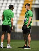 14 June 2022; Republic of Ireland goalkeeper Brian Maher, right, and Conor Coventry before the UEFA European U21 Championship Qualifying group F match between Italy and Republic of Ireland at Stadio Cino e Lillo Del Duca in Ascoli Piceno, Italy. Photo by Eóin Noonan/Sportsfile