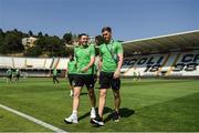 14 June 2022; Republic of Ireland goalkeeper Brian Maher, right, and Conor Coventry before the UEFA European U21 Championship Qualifying group F match between Italy and Republic of Ireland at Stadio Cino e Lillo Del Duca in Ascoli Piceno, Italy. Photo by Eóin Noonan/Sportsfile
