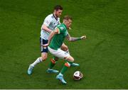 11 June 2022; James McClean of Republic of Ireland and Anthony Ralston of Scotland during the UEFA Nations League B group 1 match between Republic of Ireland and Scotland at the Aviva Stadium in Dublin. Photo by Ben McShane/Sportsfile