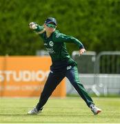 14 June 2022; Gaby Lewis of Ireland throws the ball towards the stumps during the Women's during the Women's one day international match between Ireland and South Africa at Clontarf Cricket Club in Dublin. Photo by George Tewkesbury/Sportsfile