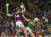 11 June 2022; Conor McDonald of Wexford in action against Mikey Boyle of Kerry during the GAA Hurling All-Ireland Senior Championship Preliminary Quarter-Final match between Kerry and Wexford at Austin Stack Park in Tralee, Kerry. Photo by Diarmuid Greene/Sportsfile