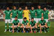 14 June 2022; The Republic of Ireland team, back row, from left, Tyreik Wright, Joel Bagan, Eiran Cashin, Brian Maher, Evan Ferguson, Mark McGuinness and Conor Coventry. Front row, from left, Gavin Kilkenny, Liam Kerrigan, Lee O'Connor and Will Smallbone before the UEFA European U21 Championship Qualifying group F match between Italy and Republic of Ireland at Stadio Cino e Lillo Del Duca in Ascoli Piceno, Italy. Photo by Eóin Noonan/Sportsfile