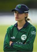 14 June 2022; A dejected Ireland captain Gaby Lewis after her side's defeat during the Women's one day international match between Ireland and South Africa at Clontarf Cricket Club in Dublin. Photo by George Tewkesbury/Sportsfile