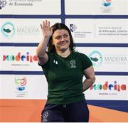 14 June 2022; Nicole Turner of Ireland celebrates before receiving her bronze medal after the final of the 200m individual medley SM6 class on day three of the 2022 World Para Swimming Championships at the Complexo de Piscinas Olímpicas do Funchal in Madeira, Portugal. Photo by Ian MacNicol/Sportsfile