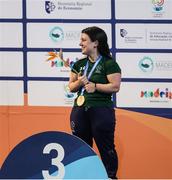 14 June 2022; Nicole Turner of Ireland with her bronze medal after the final of the 200m individual medley SM6 class on day three of the 2022 World Para Swimming Championships at the Complexo de Piscinas Olímpicas do Funchal in Madeira, Portugal. Photo by Ian MacNicol/Sportsfile