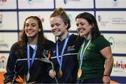 14 June 2022; Nicole Turner of Ireland, right, with Maisie Summers-Newton and Grace Harvey of Great Britain posing with their medals after the final of the 200m individual medley SM6 class on day three of the 2022 World Para Swimming Championships at the Complexo de Piscinas Olímpicas do Funchal in Madeira, Portugal. Photo by Ian MacNicol/Sportsfile