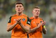 14 June 2022; James McClean, right, and Dara O'Shea of Republic of Ireland after the UEFA Nations League B group 1 match between Ukraine and Republic of Ireland at LKS Stadium in Lodz, Poland. Photo by Stephen McCarthy/Sportsfile