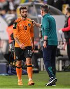 14 June 2022; Troy Parrott of Republic of Ireland with Republic of Ireland manager Stephen Kenny after being substituted during the UEFA Nations League B group 1 match between Ukraine and Republic of Ireland at LKS Stadium in Lodz, Poland. Photo by Stephen McCarthy/Sportsfile