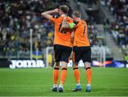 14 June 2022; Nathan Collins of Republic of Ireland celebrates after scoring his side's goal with team-mate James McClean, right, during the UEFA Nations League B group 1 match between Ukraine and Republic of Ireland at LKS Stadium in Lodz, Poland. Photo by Stephen McCarthy/Sportsfile